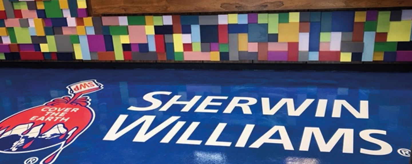 SHerwin-WIlliams logo on a rein floor